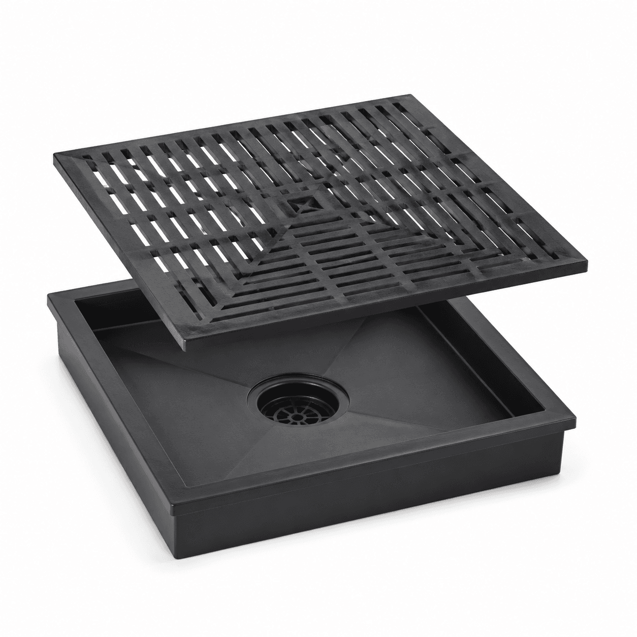 Drainage tray for an outdoor shower on a white background