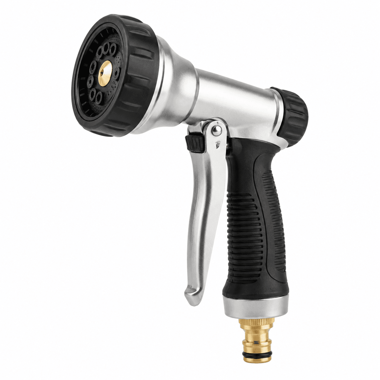 Adjustable pressure boost hose nozzle on a white background
